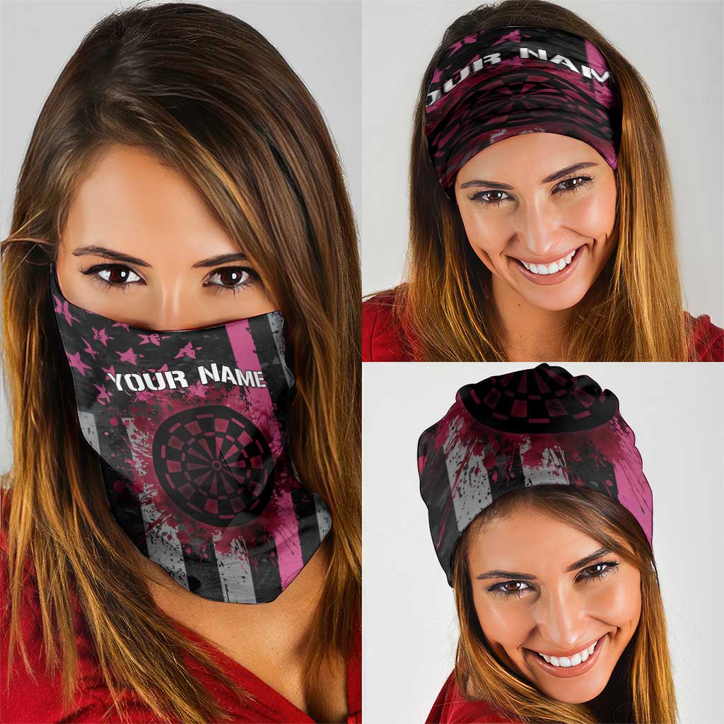 Personalized Pink Ribbon Neck Gaiter with American Flag Darts TS04
