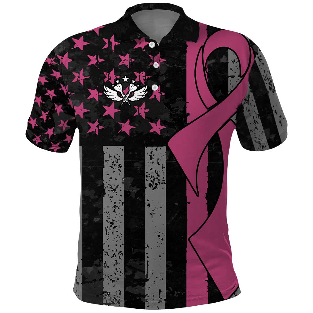 Personalized Pink Ribbon and American Flag Darts Polo Shirt TS04
