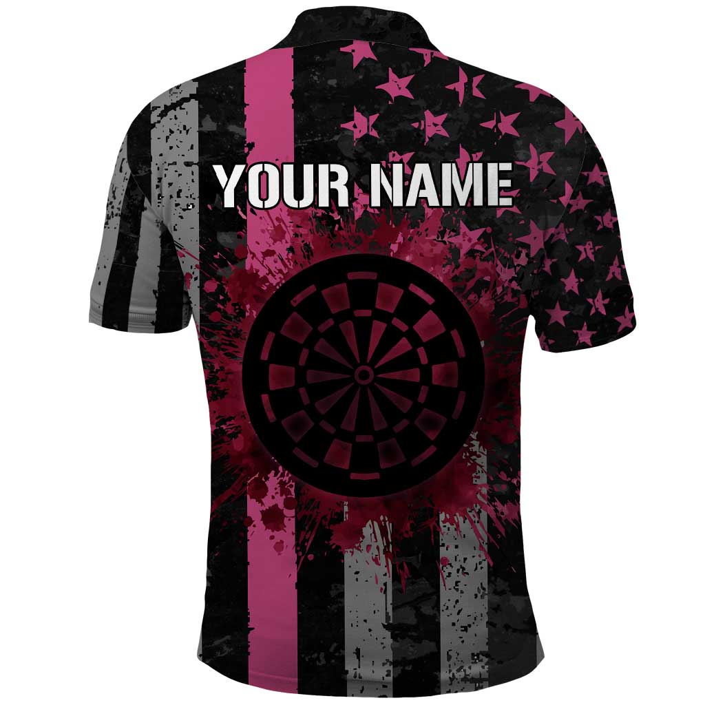 Personalized Pink Ribbon and American Flag Darts Polo Shirt TS04