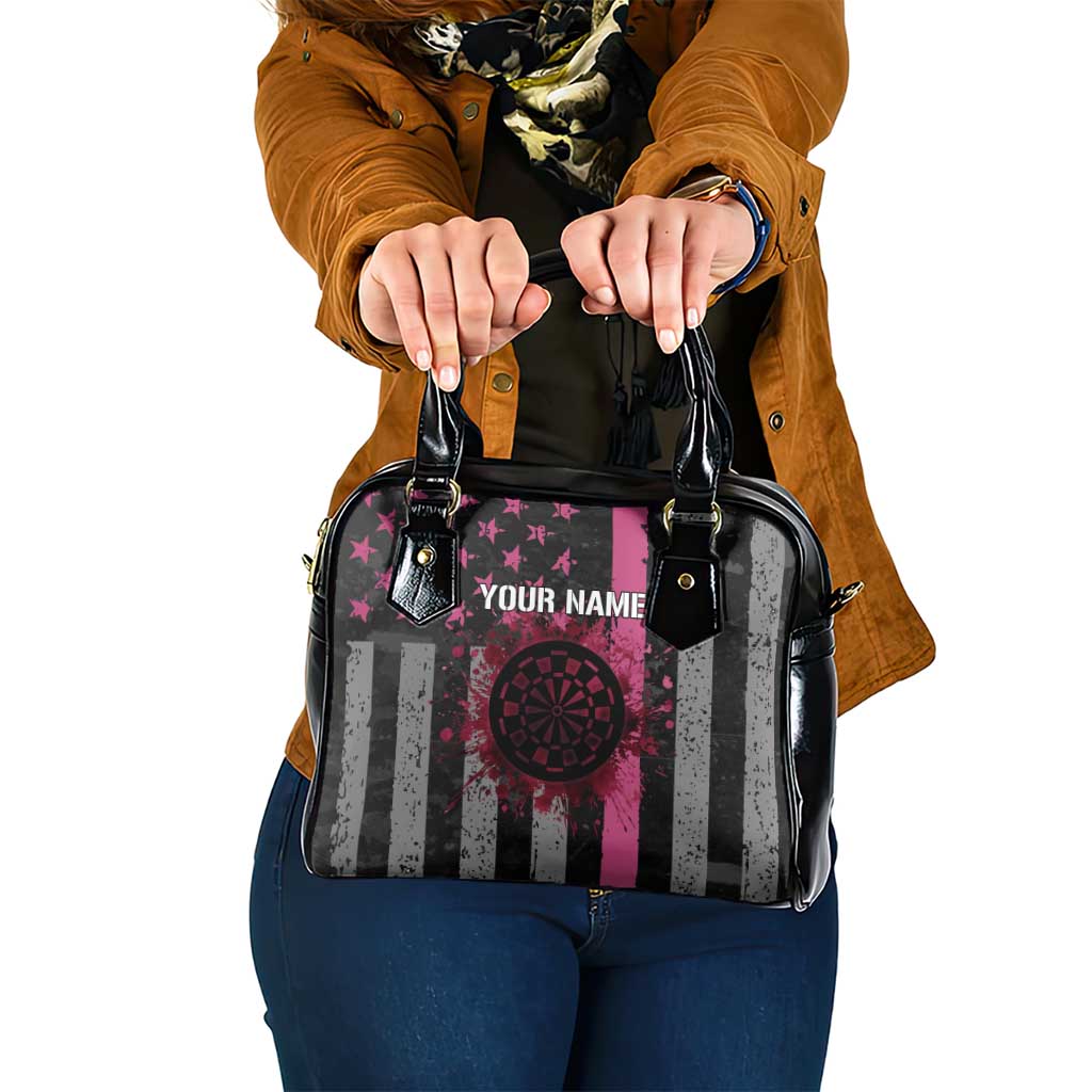 Personalized Pink Ribbon and American Flag Darts Shoulder Handbag TS04