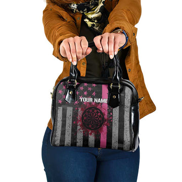 Personalized Pink Ribbon and American Flag Darts Shoulder Handbag TS04