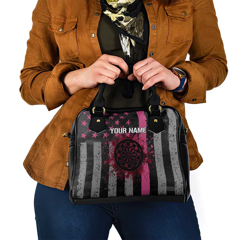 Personalized Pink Ribbon and American Flag Darts Shoulder Handbag TS04