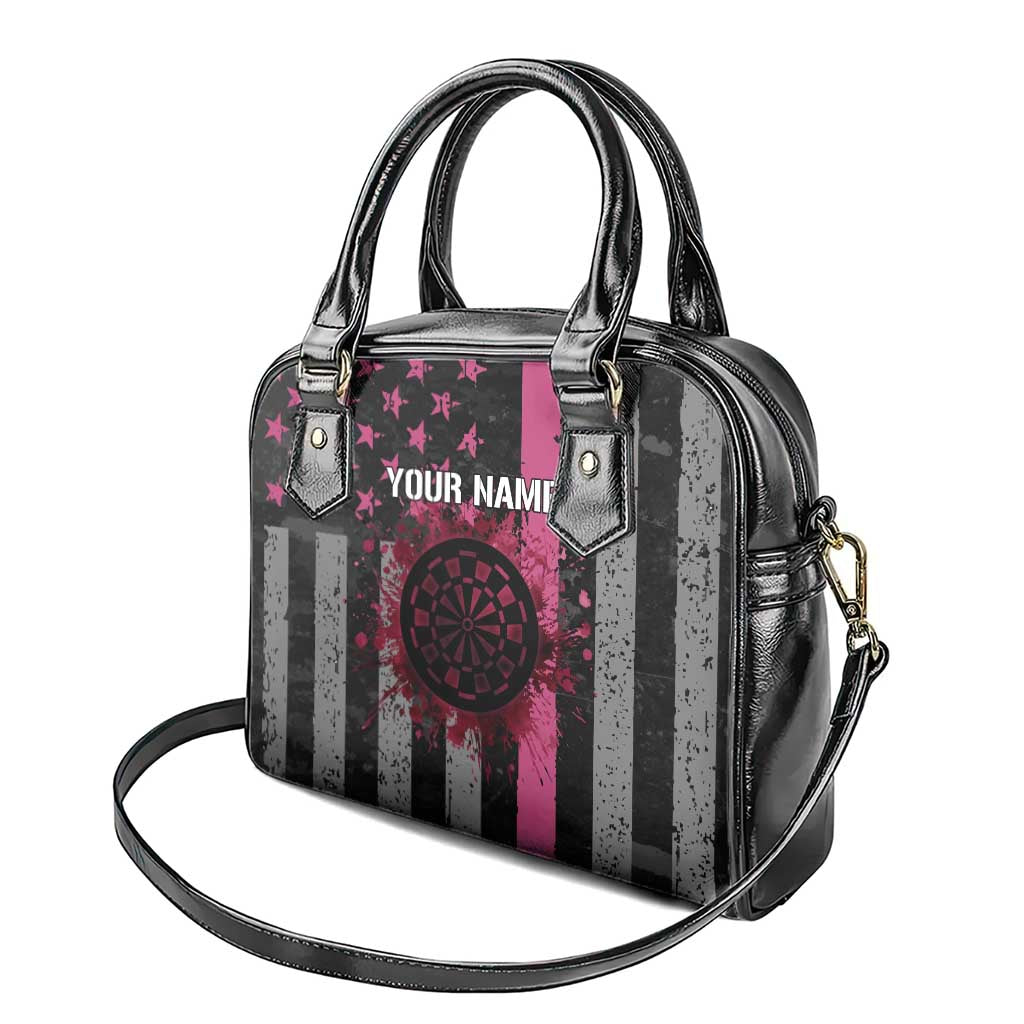 Personalized Pink Ribbon and American Flag Darts Shoulder Handbag TS04