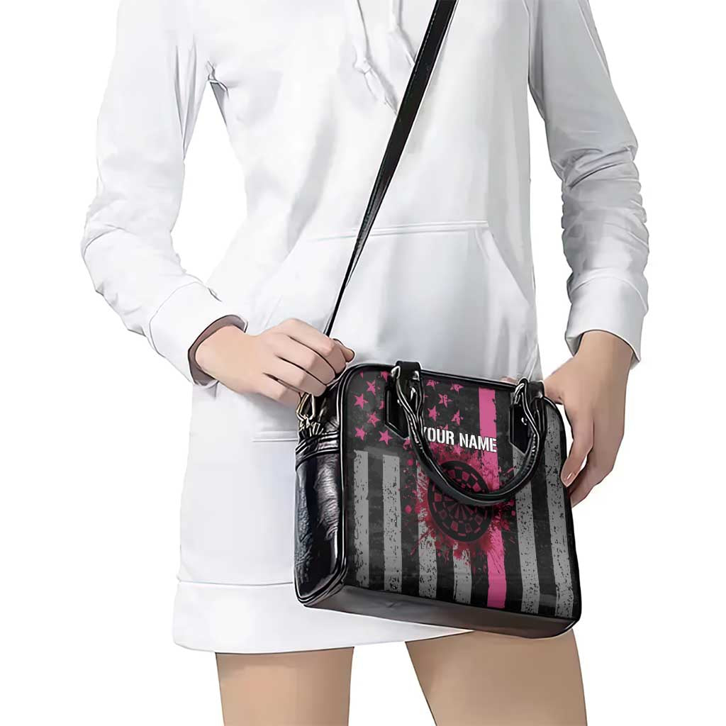 Personalized Pink Ribbon and American Flag Darts Shoulder Handbag TS04