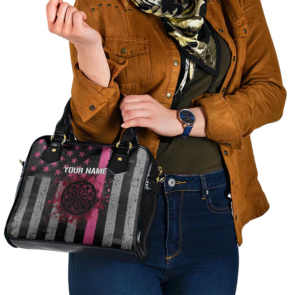 Personalized Pink Ribbon and American Flag Darts Shoulder Handbag TS04