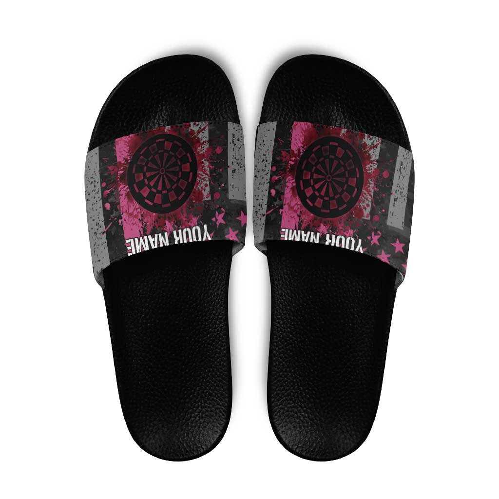 Personalized Pink Ribbon and American Flag Darts Slide Sandals TS04