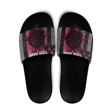 Personalized Pink Ribbon and American Flag Darts Slide Sandals TS04