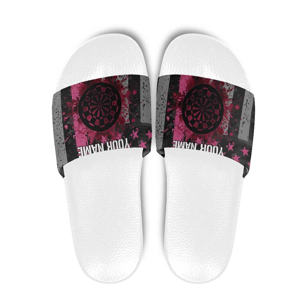 Personalized Pink Ribbon and American Flag Darts Slide Sandals TS04
