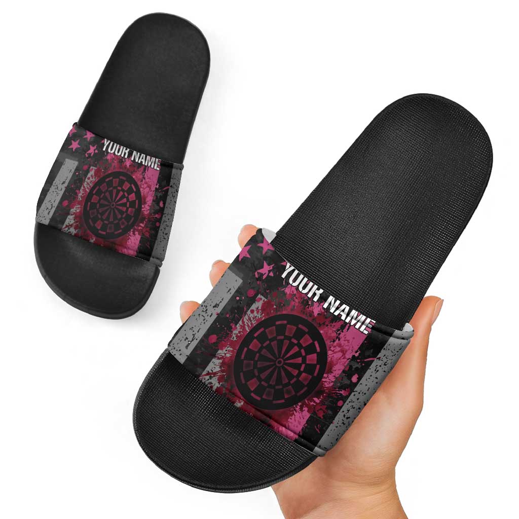 Personalized Pink Ribbon and American Flag Darts Slide Sandals TS04