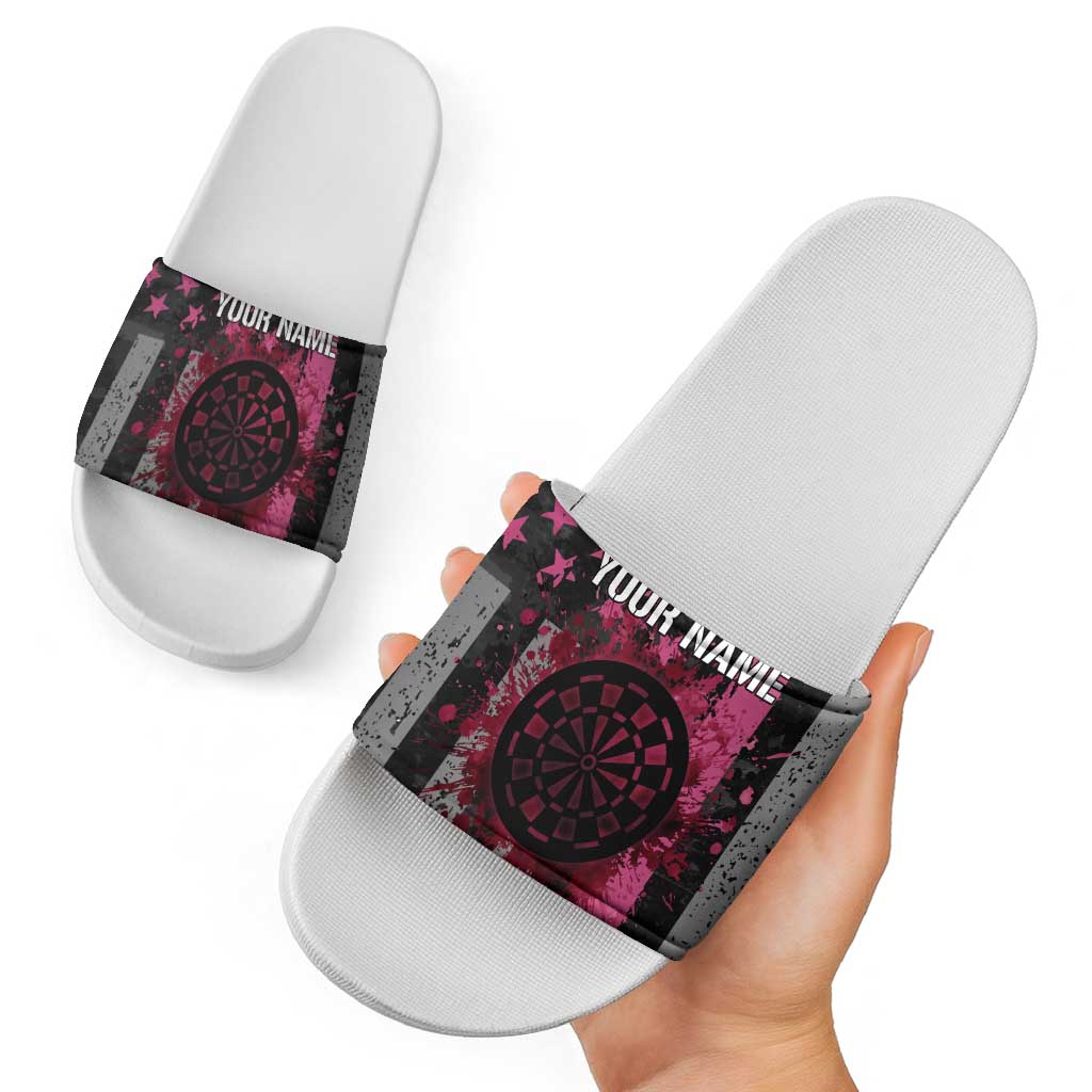 Personalized Pink Ribbon and American Flag Darts Slide Sandals TS04