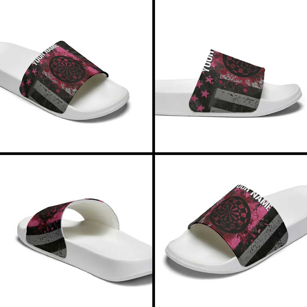 Personalized Pink Ribbon and American Flag Darts Slide Sandals TS04