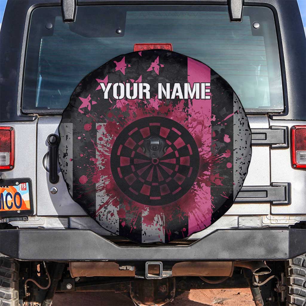 Personalized Pink Ribbon and American Flag Darts Spare Tire Cover TS04