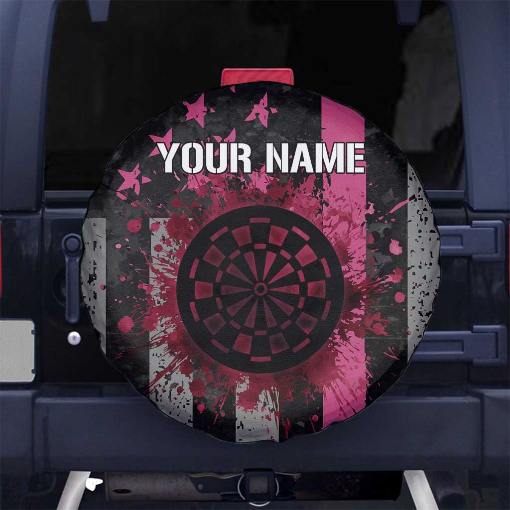 Personalized Pink Ribbon and American Flag Darts Spare Tire Cover TS04