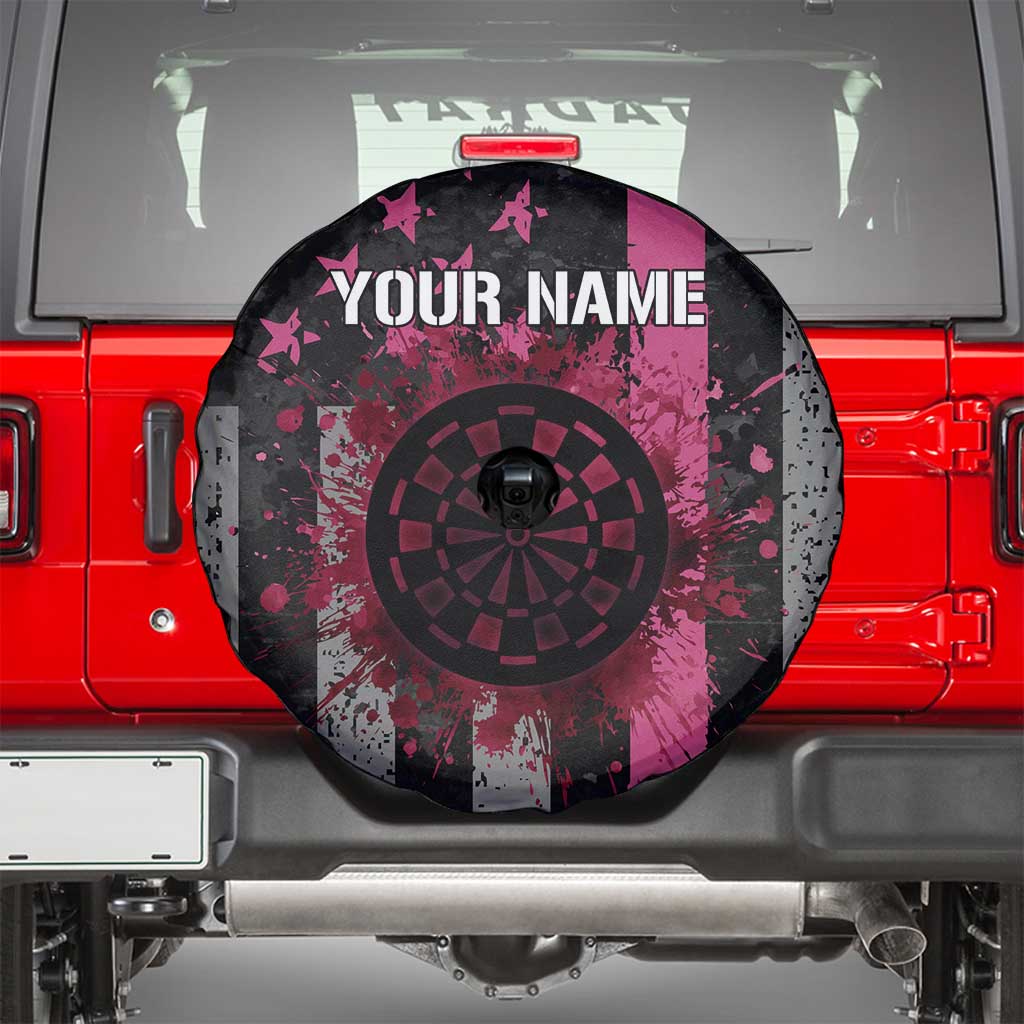 Personalized Pink Ribbon and American Flag Darts Spare Tire Cover TS04