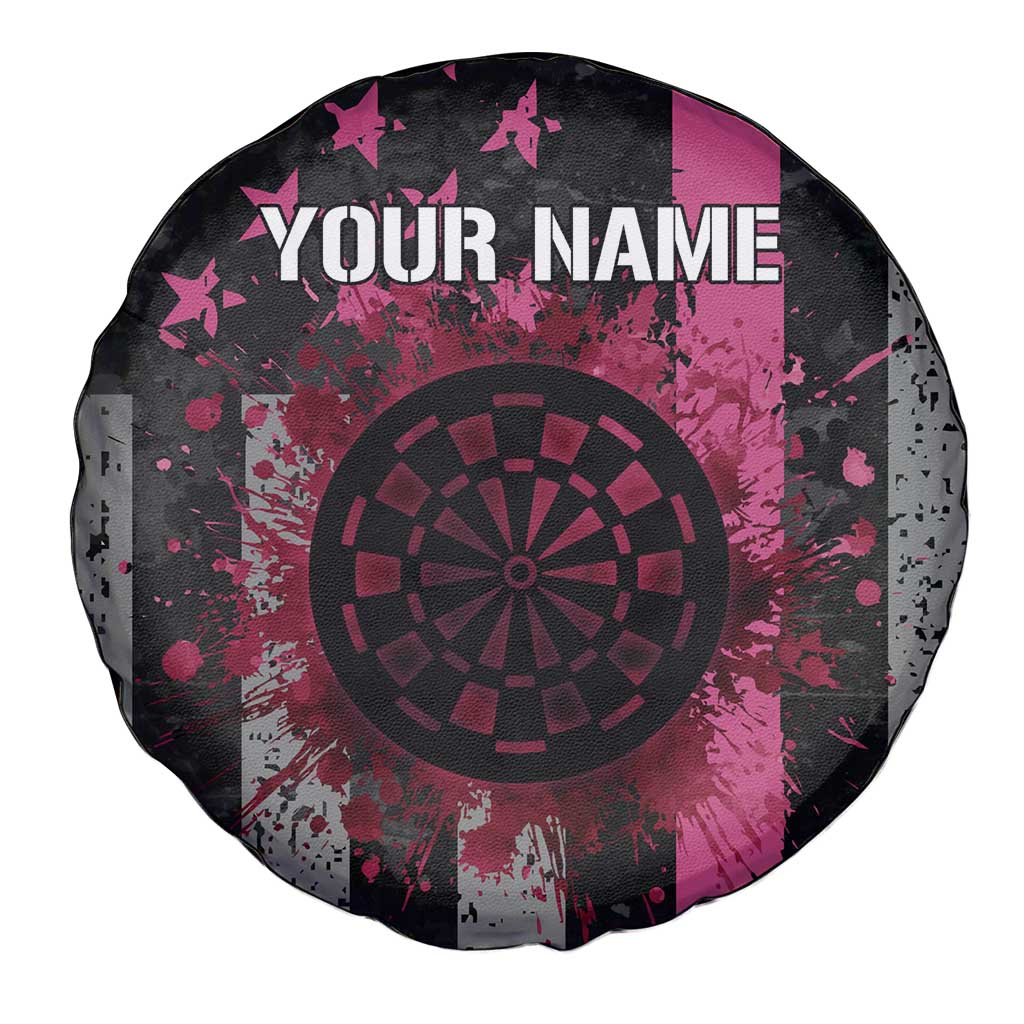 Personalized Pink Ribbon and American Flag Darts Spare Tire Cover TS04