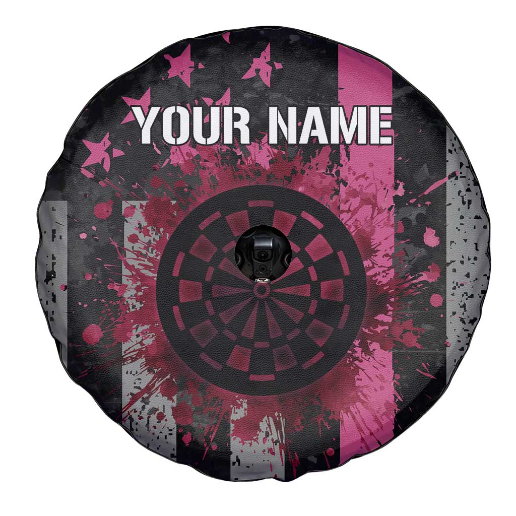 Personalized Pink Ribbon and American Flag Darts Spare Tire Cover TS04