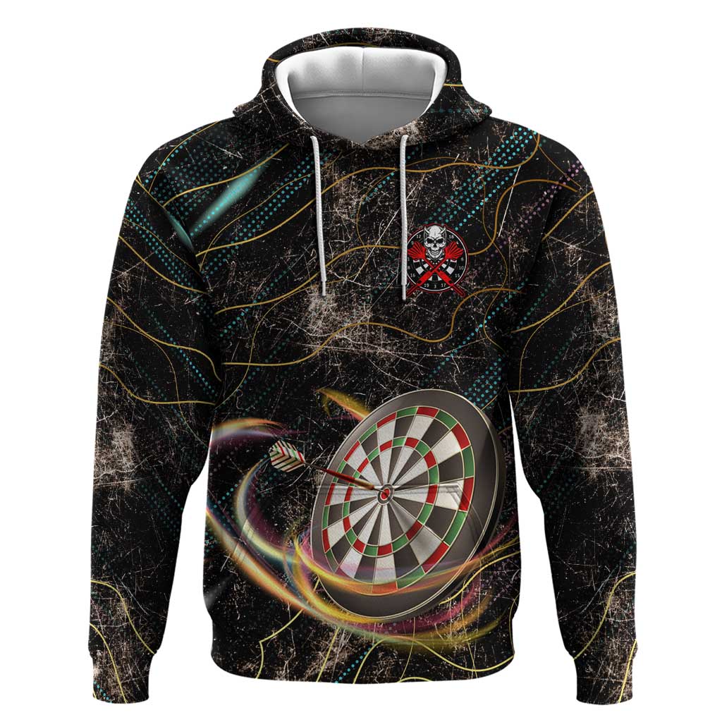 Personalized Skull and Darts Graphic Hoodie with Neon Design TS04