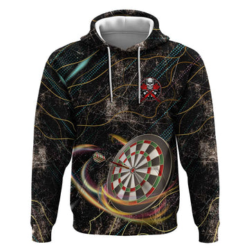 Personalized Skull and Darts Graphic Hoodie with Neon Design TS04
