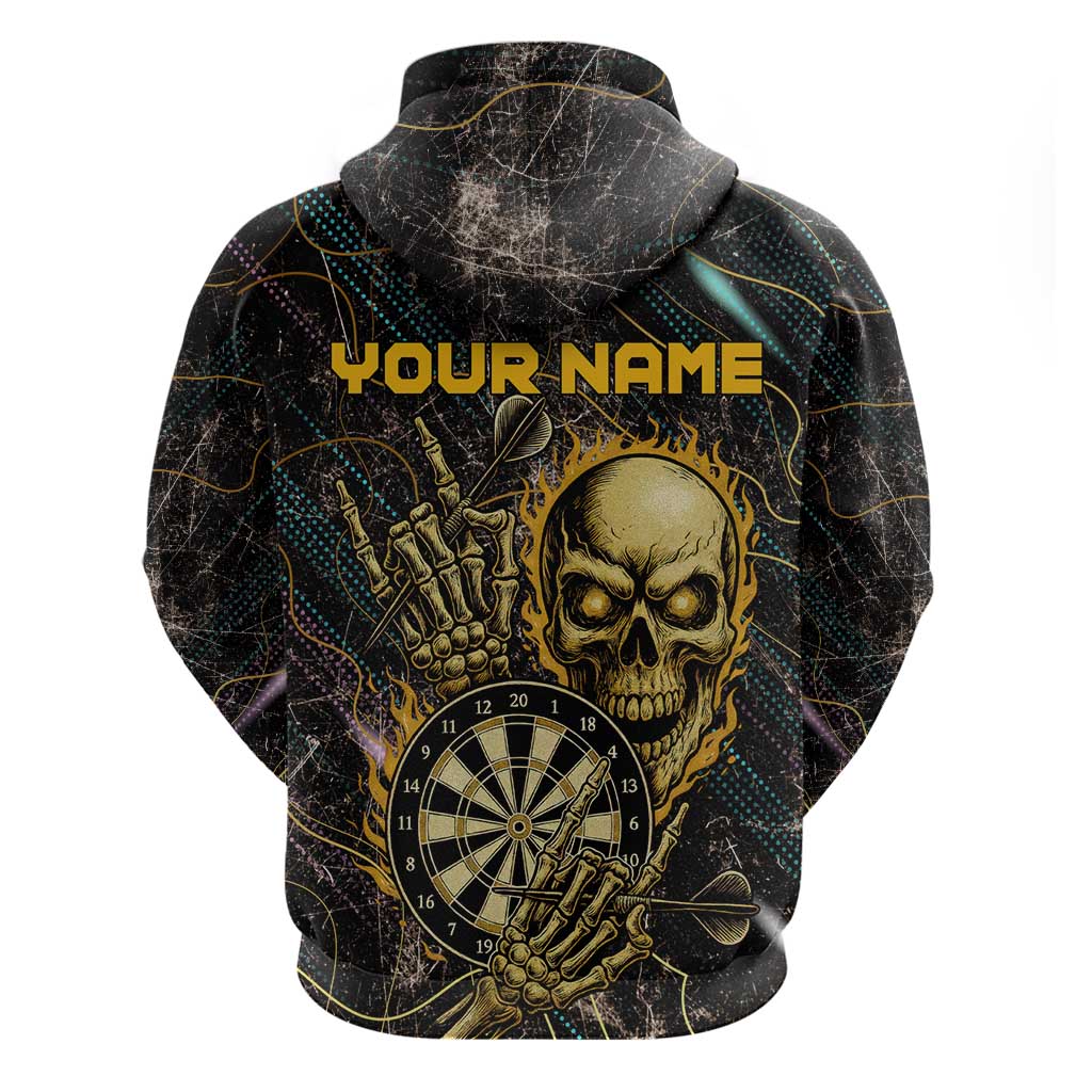 Personalized Skull and Darts Graphic Hoodie with Neon Design TS04