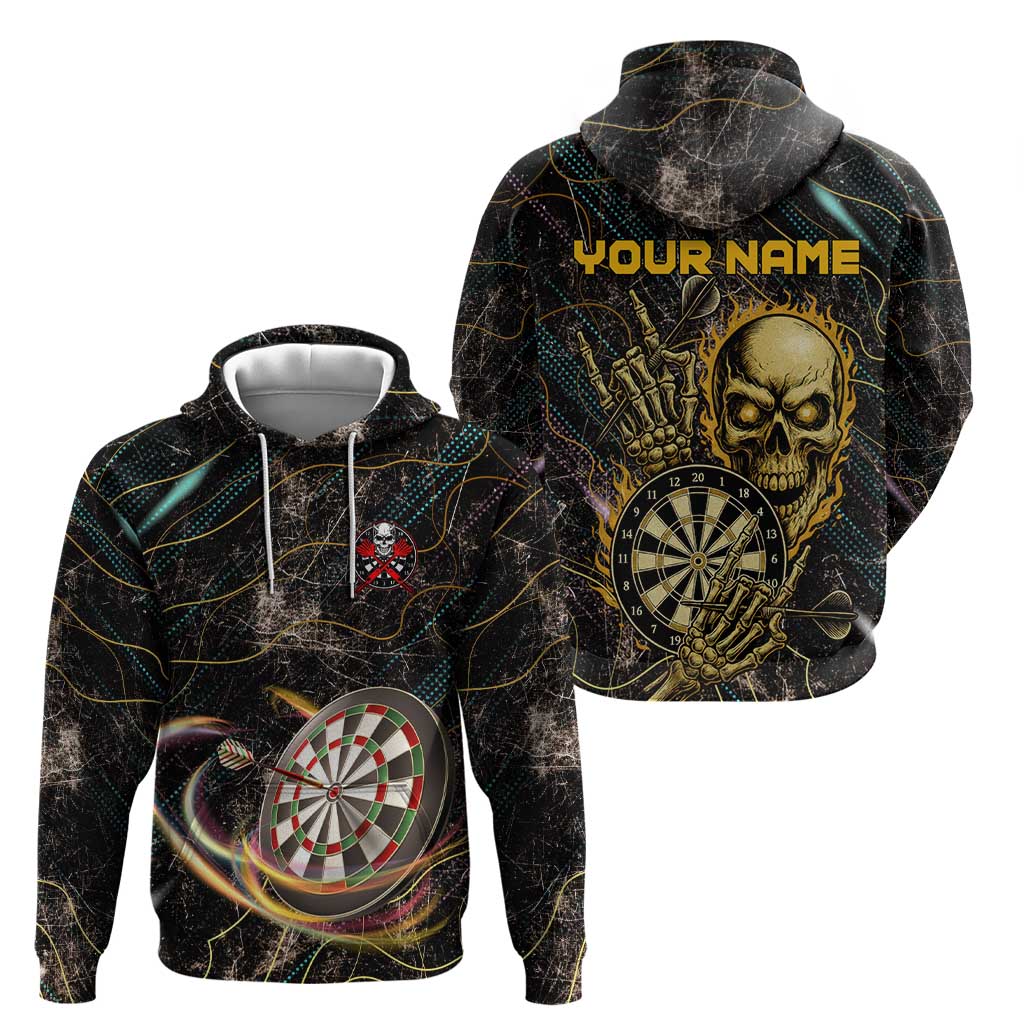Personalized Skull and Darts Graphic Hoodie with Neon Design TS04