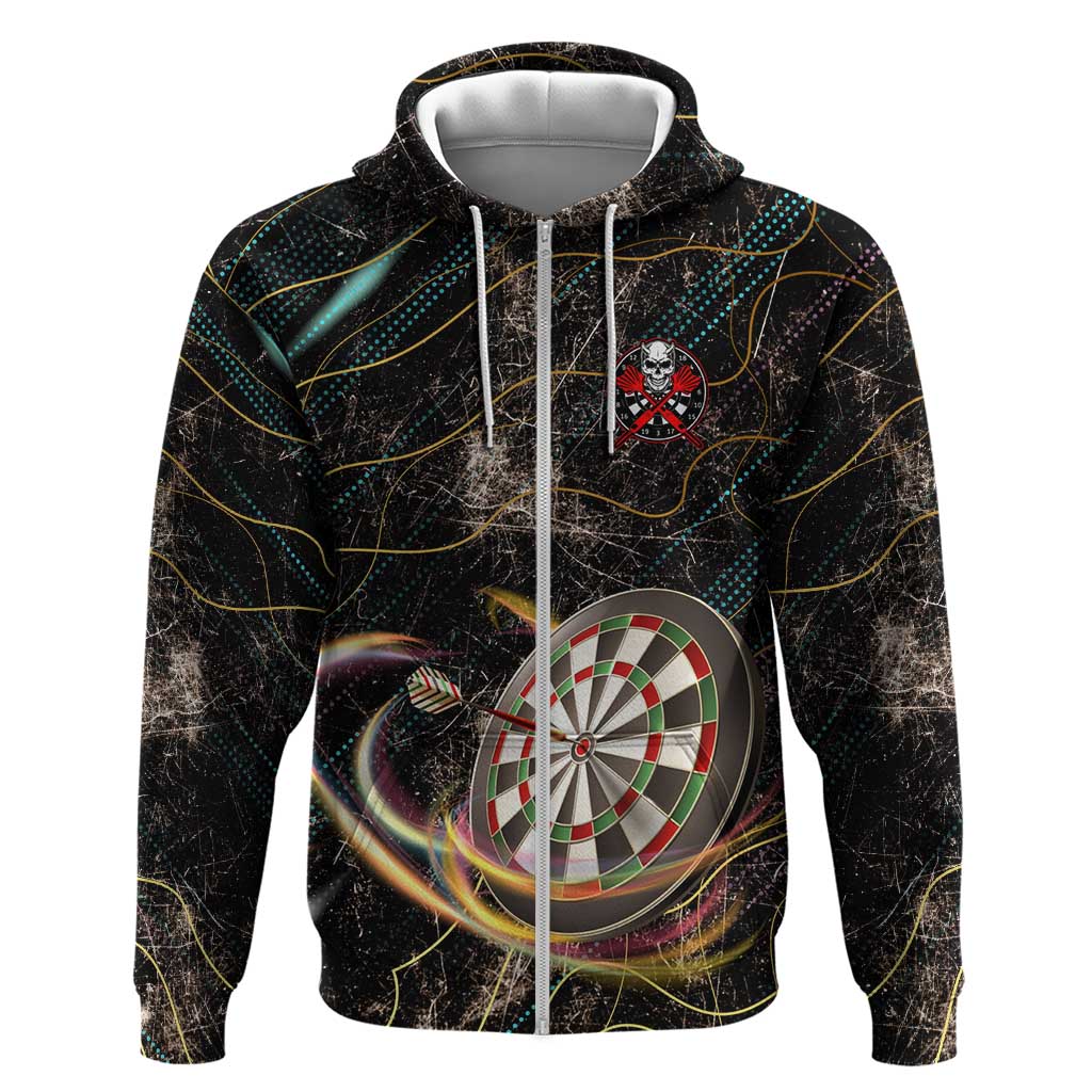Personalized Skull and Darts Graphic Hoodie with Neon Design TS04