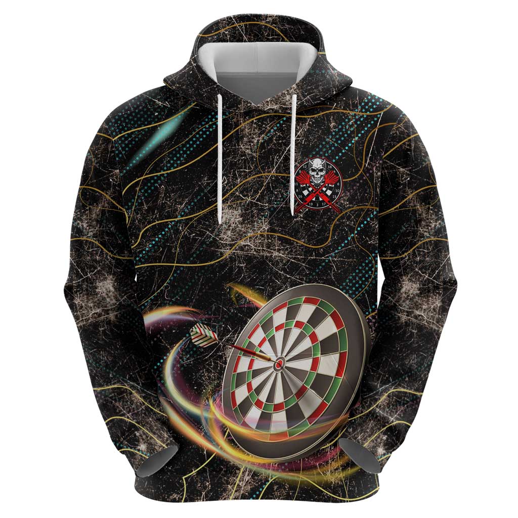 Personalized Skull and Darts Graphic Hoodie with Neon Design TS04
