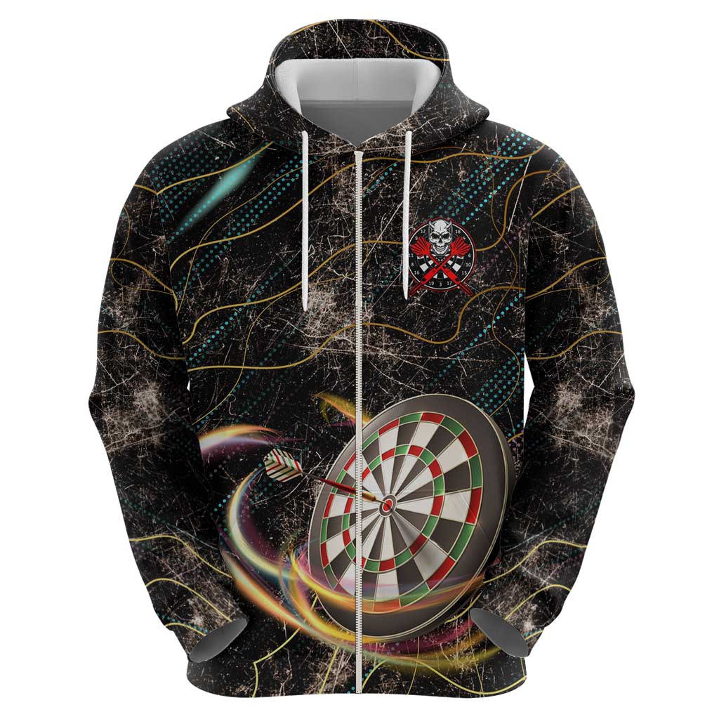 Personalized Skull and Darts Graphic Hoodie with Neon Design TS04