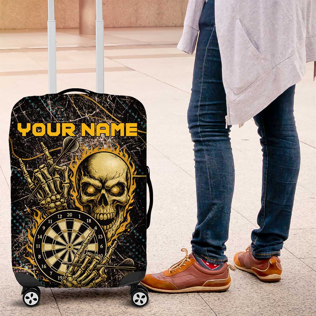Personalized Skull and Darts Graphic Luggage Cover with Neon Design TS04