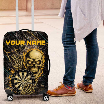 Personalized Skull and Darts Graphic Luggage Cover with Neon Design TS04