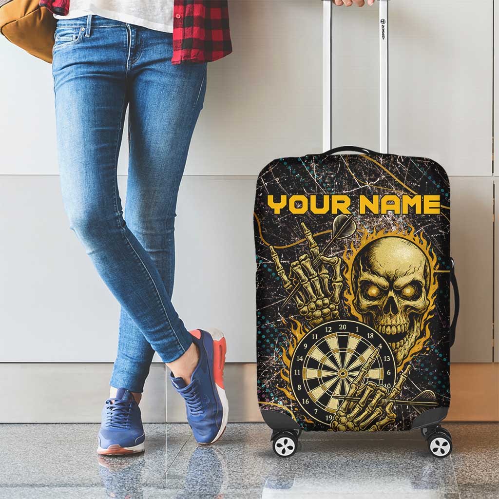 Personalized Skull and Darts Graphic Luggage Cover with Neon Design TS04