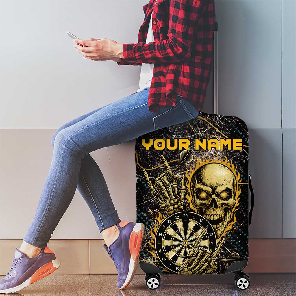 Personalized Skull and Darts Graphic Luggage Cover with Neon Design TS04