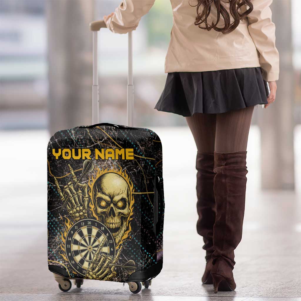 Personalized Skull and Darts Graphic Luggage Cover with Neon Design TS04