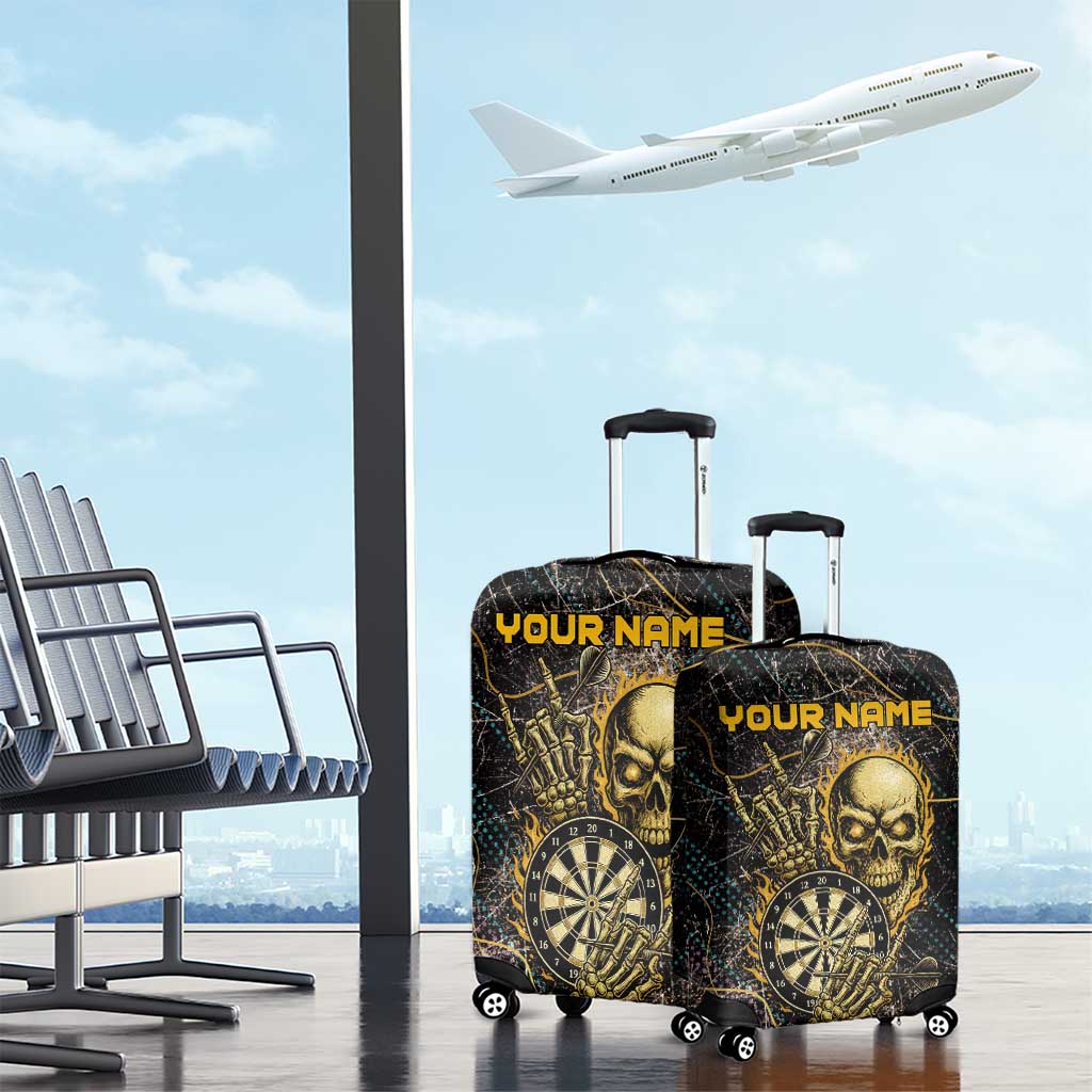 Personalized Skull and Darts Graphic Luggage Cover with Neon Design TS04