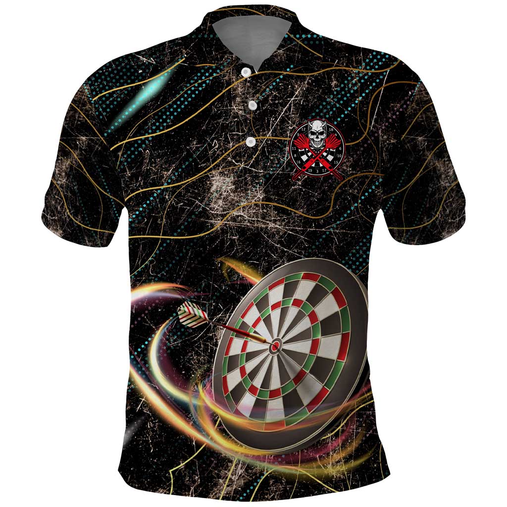 Personalized Skull and Darts Graphic Polo Shirt with Neon Design TS04