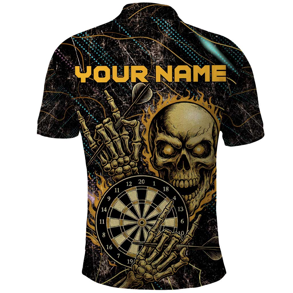 Personalized Skull and Darts Graphic Polo Shirt with Neon Design TS04