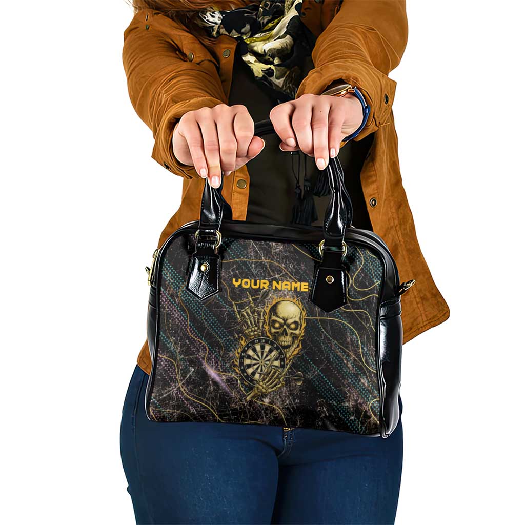 Personalized Skull and Darts Graphic Shoulder Handbag with Neon Design TS04