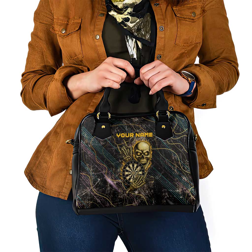 Personalized Skull and Darts Graphic Shoulder Handbag with Neon Design TS04
