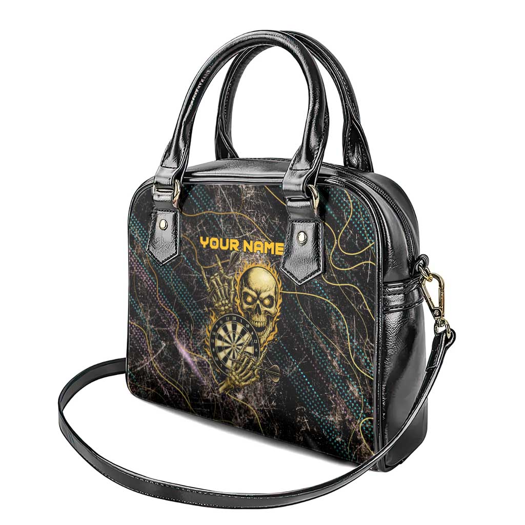 Personalized Skull and Darts Graphic Shoulder Handbag with Neon Design TS04