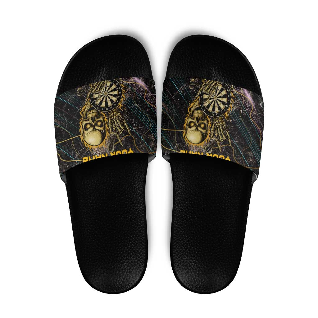Personalized Skull and Darts Graphic Slide Sandals with Neon Design TS04