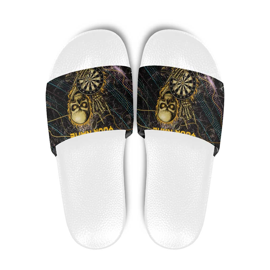 Personalized Skull and Darts Graphic Slide Sandals with Neon Design TS04