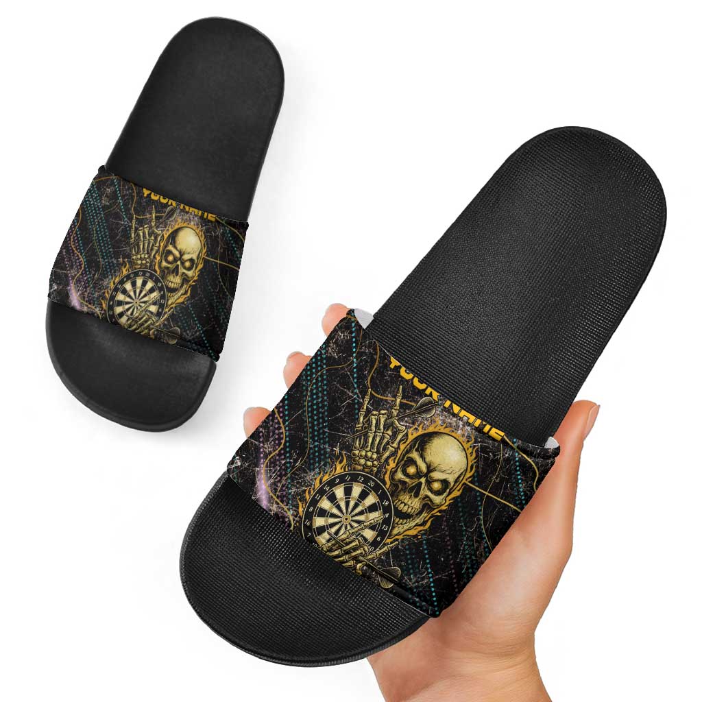 Personalized Skull and Darts Graphic Slide Sandals with Neon Design TS04