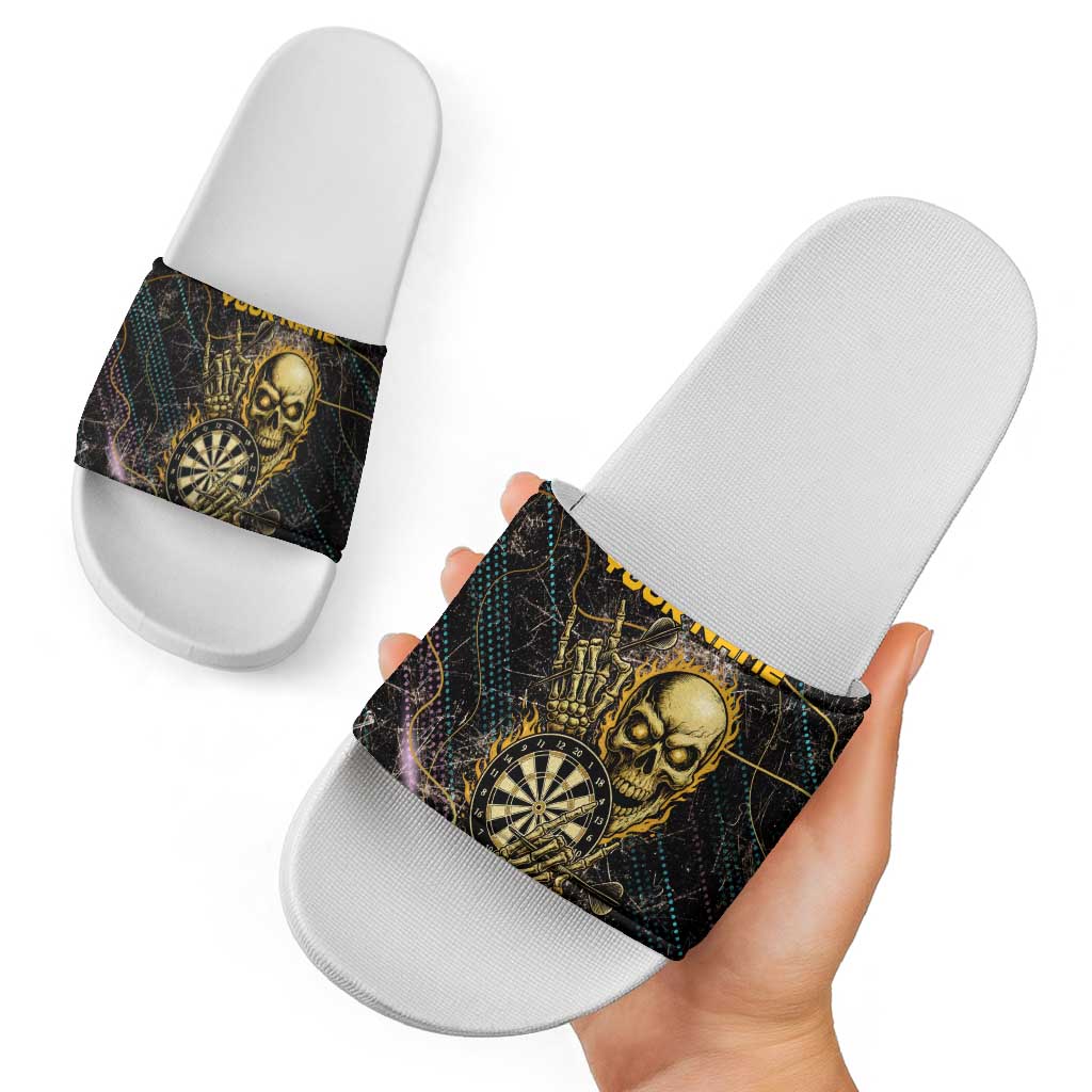Personalized Skull and Darts Graphic Slide Sandals with Neon Design TS04