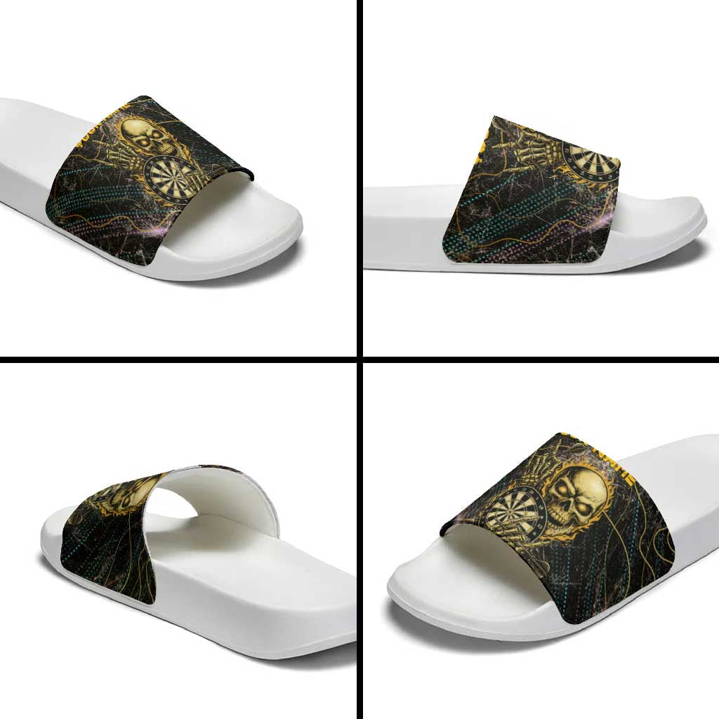 Personalized Skull and Darts Graphic Slide Sandals with Neon Design TS04