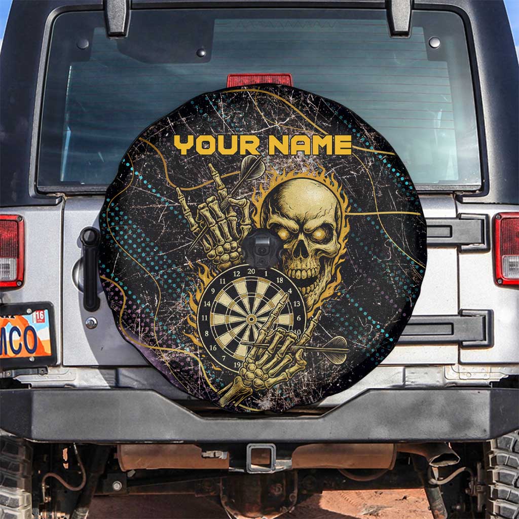 Personalized Skull and Darts Graphic Spare Tire Cover with Neon Design TS04