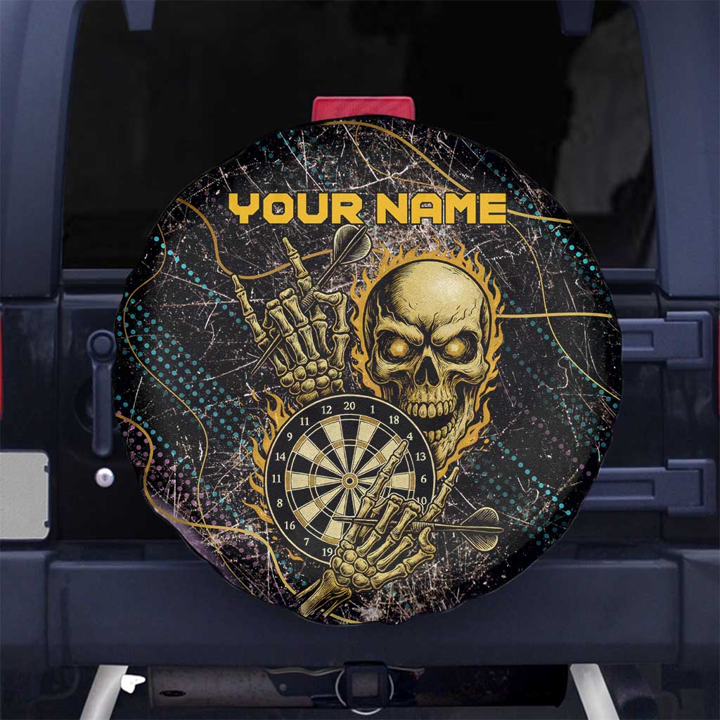 Personalized Skull and Darts Graphic Spare Tire Cover with Neon Design TS04