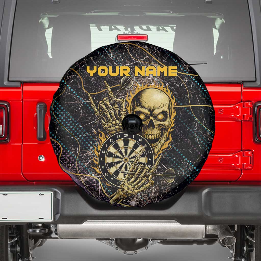 Personalized Skull and Darts Graphic Spare Tire Cover with Neon Design TS04