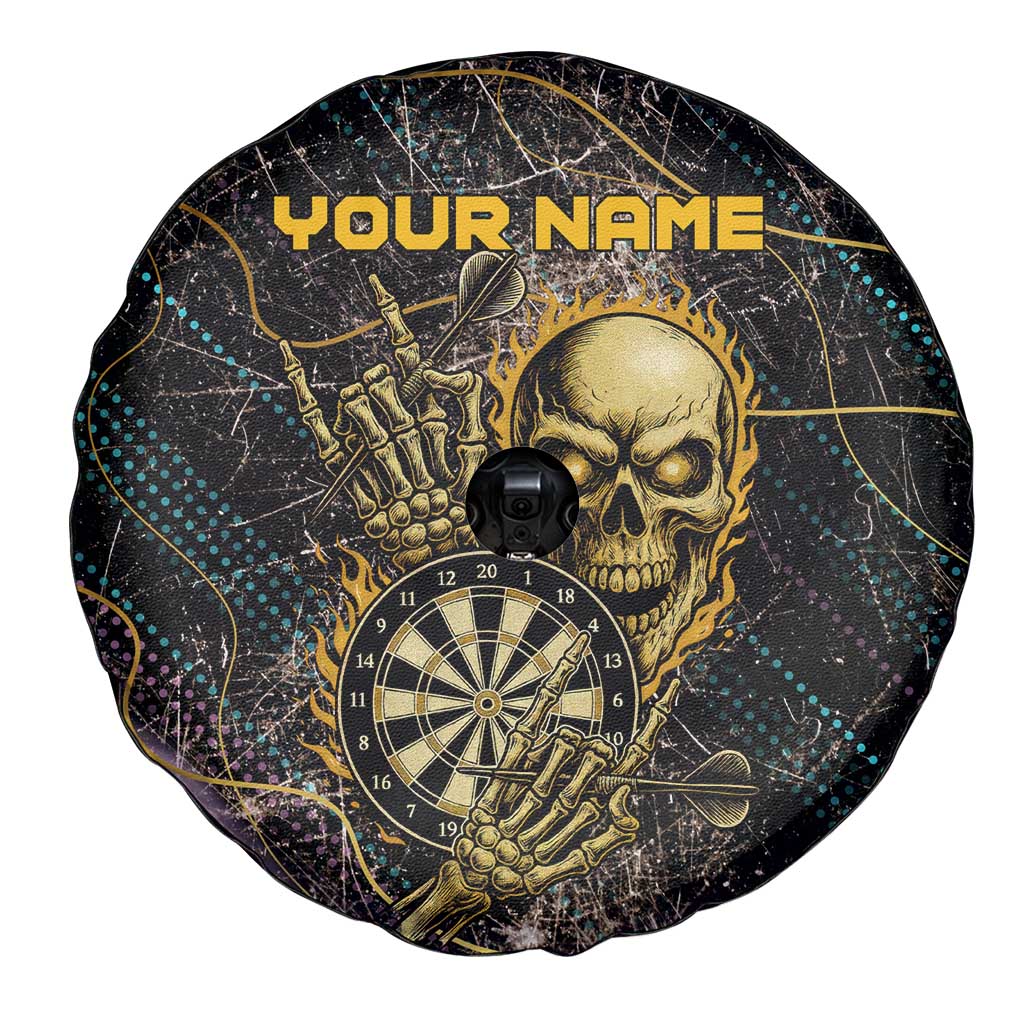 Personalized Skull and Darts Graphic Spare Tire Cover with Neon Design TS04