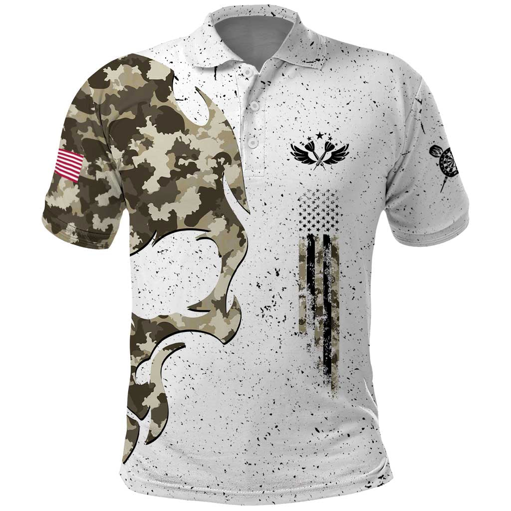 Personalized Camouflage Skull and American Flag Darts Polo Shirt TS04