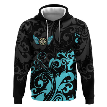 Personalized Elegant Wings and Dartboard Design Hoodie with Swirling Floral Patterns TS04