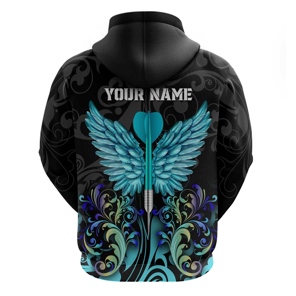 Personalized Elegant Wings and Dartboard Design Hoodie with Swirling Floral Patterns TS04